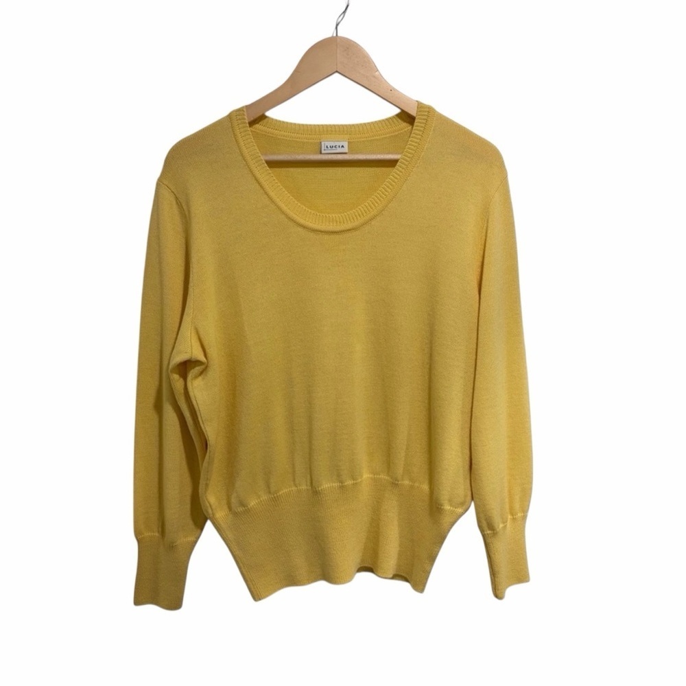 Lucia Sunny Yellow Long Sleeve Scoop Neck Knit Sweater Wool Blend